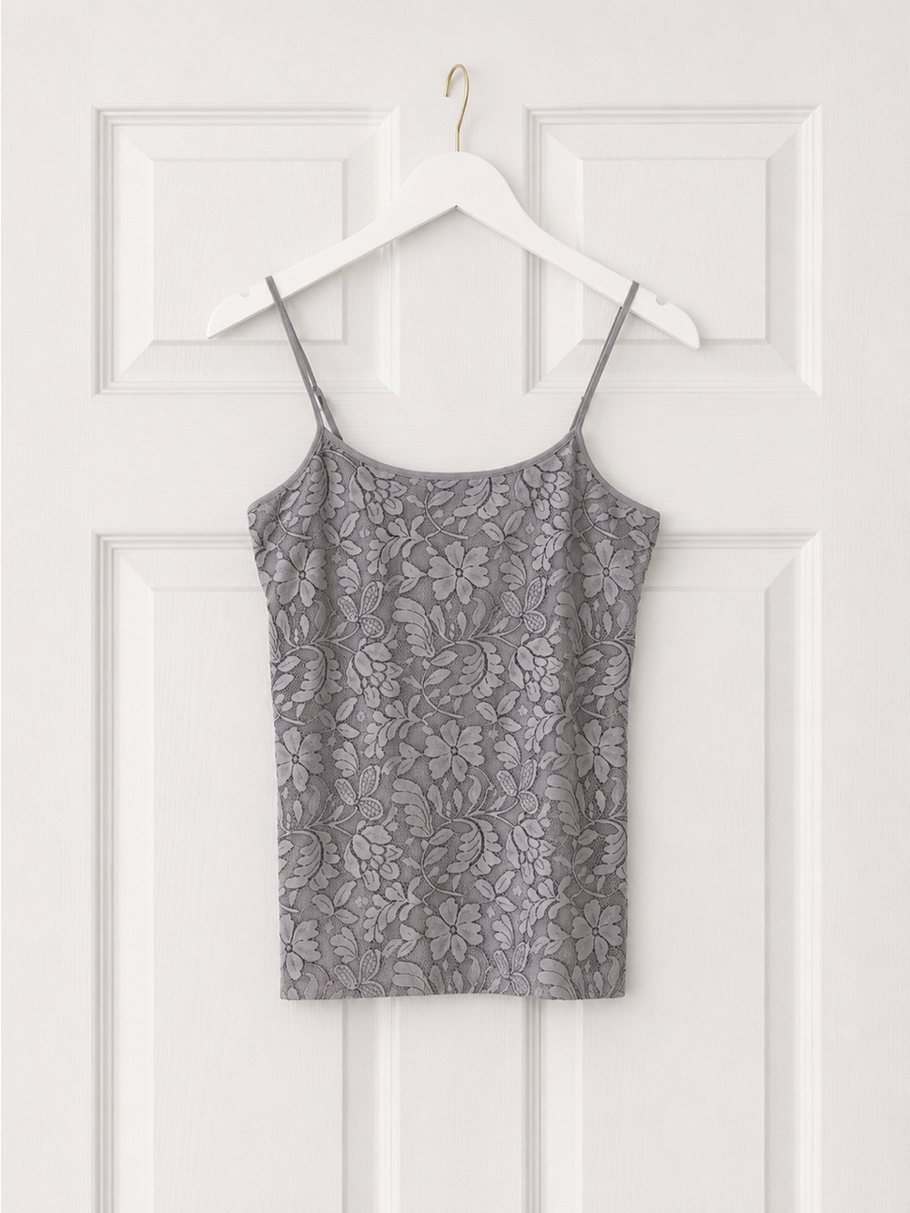 Vintage Y2K Grey Lace Cami Tank Top Adjustable Straps